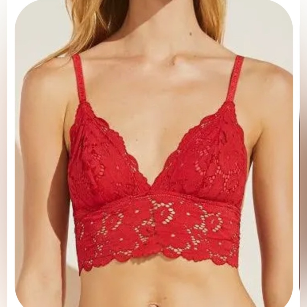 Eberjey Naya Classic Longline Lace Bralette Haute Red NWT XS